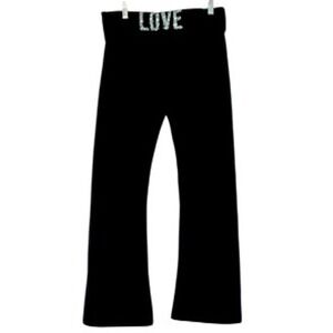 VICTORIA'S SECRET Black Sequin Love Foldover Flare Yoga Pants Size L